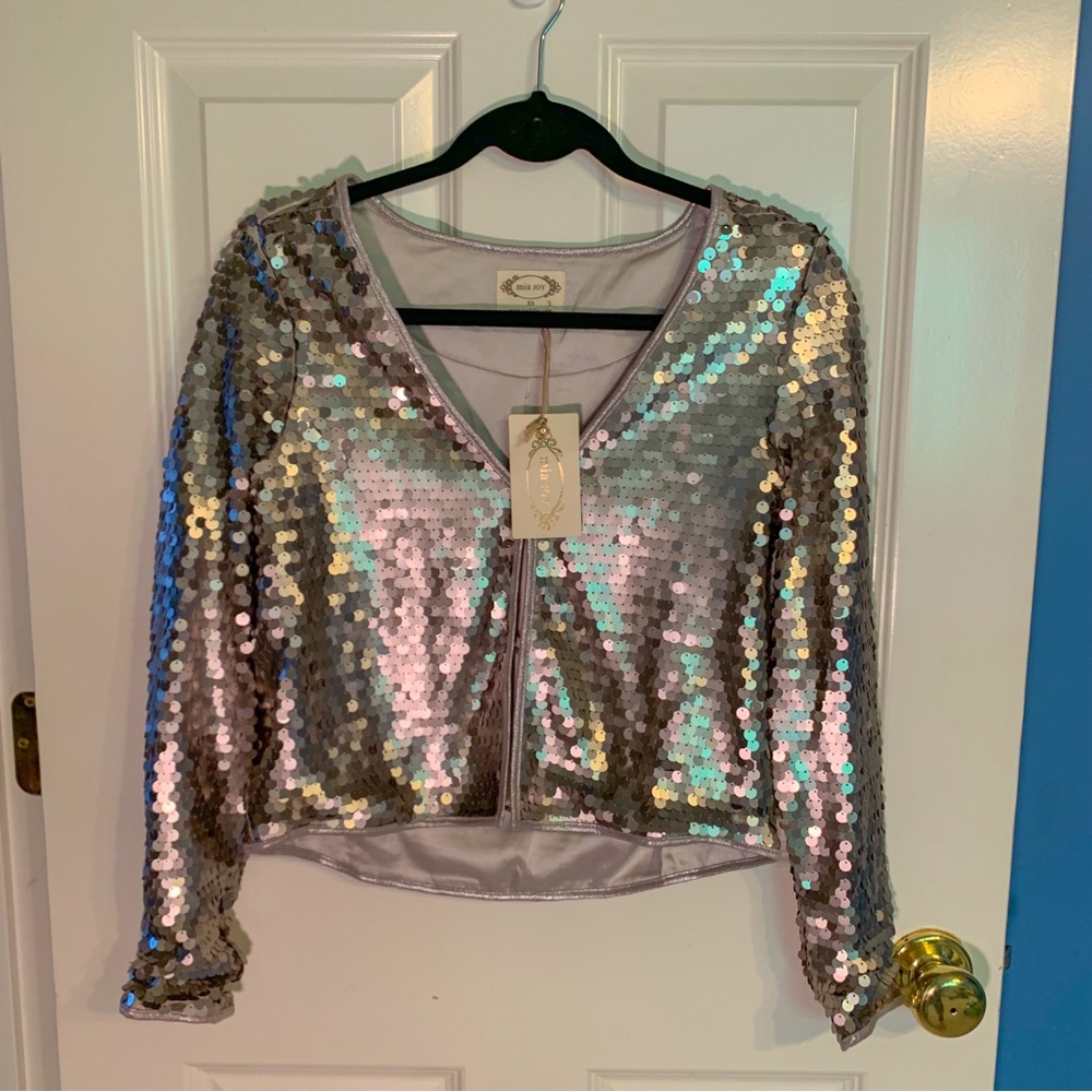 Joyfolie women’s size extra small champagne sparkle sequin jacket *WITH TAGS*